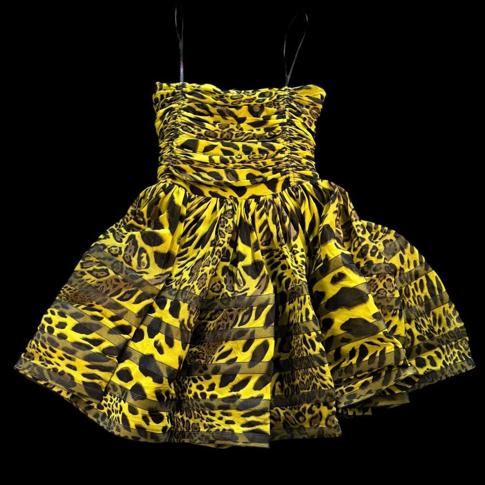 Betsey Johnson Cupcake Dress, Lime Green Leopard, Unique, Size 10 (Large) - Picture 4 of 14